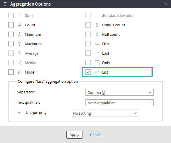 Selecting the List option
